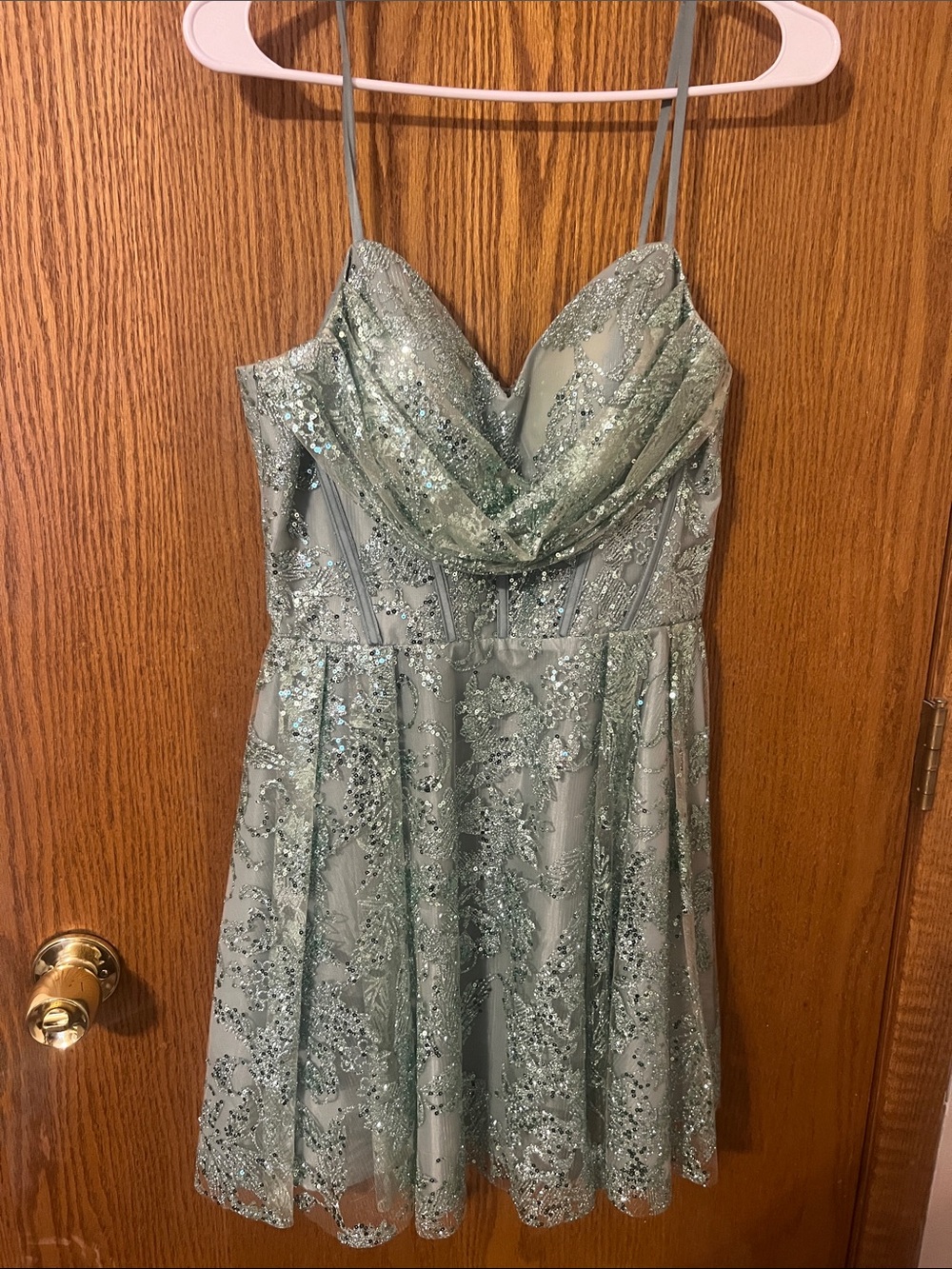 Windsor Mint Green Sequined Spaghetti Strap Mini Dress